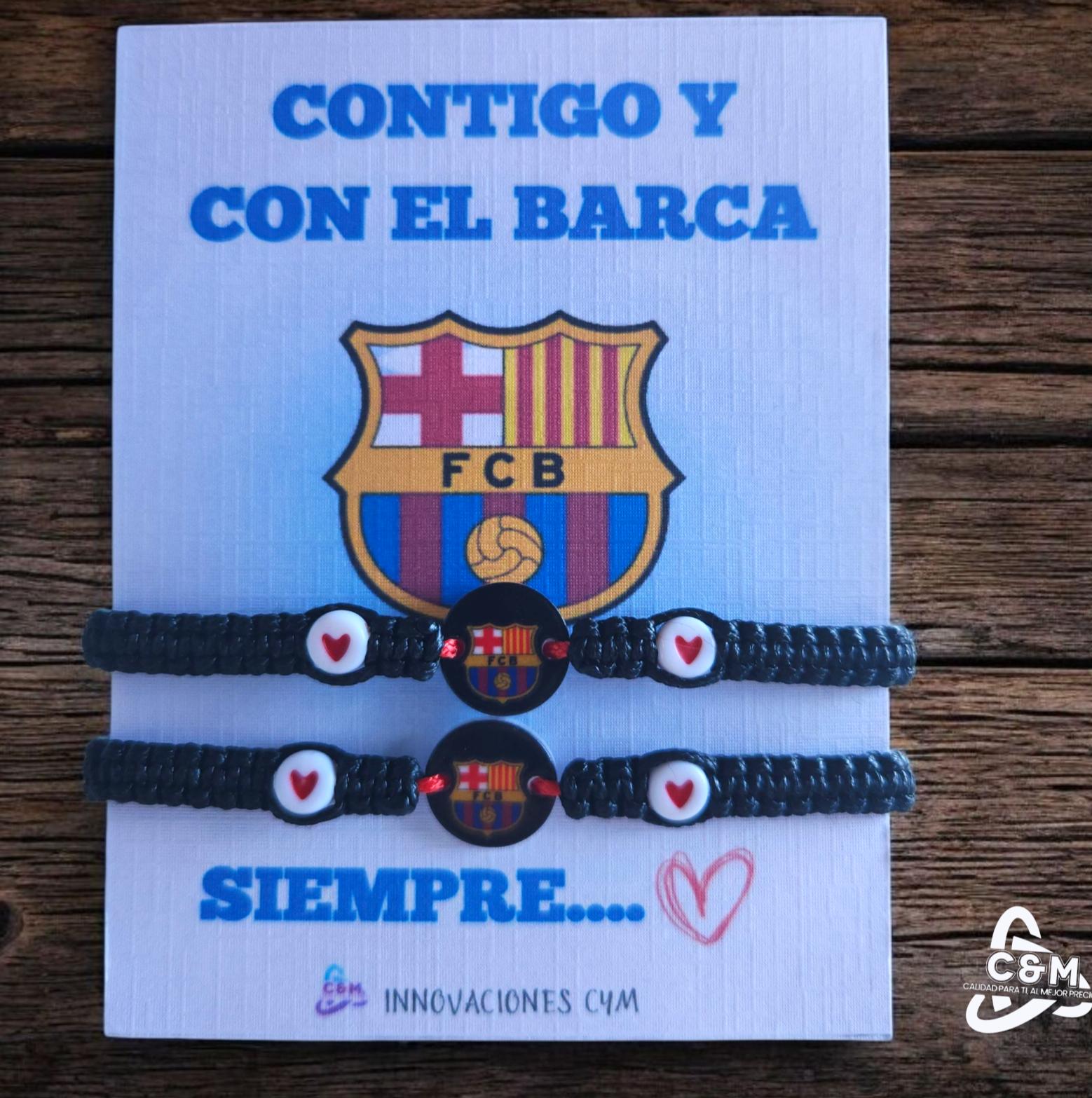 PULSERA PAREJA CON DIJE DEL BARCELONA Y DIJES DE CORAZON